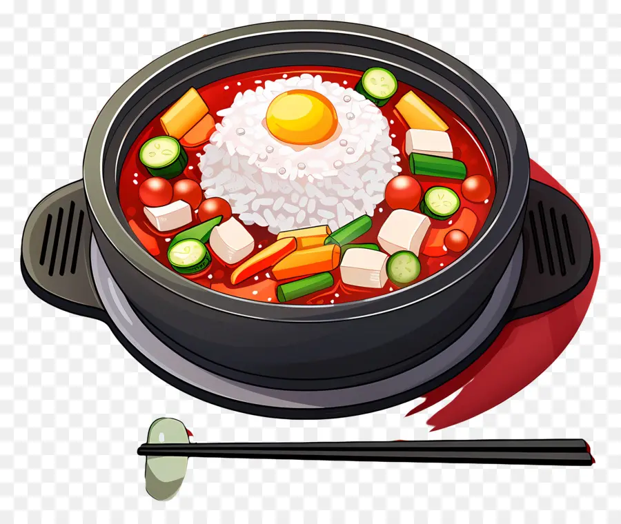 Comida Coreana，Panela Quente Com Arroz E Ovo PNG