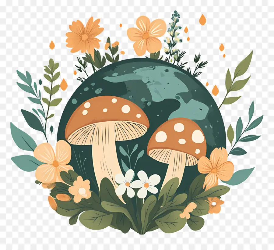 Ecologia，Terra Com Cogumelos PNG