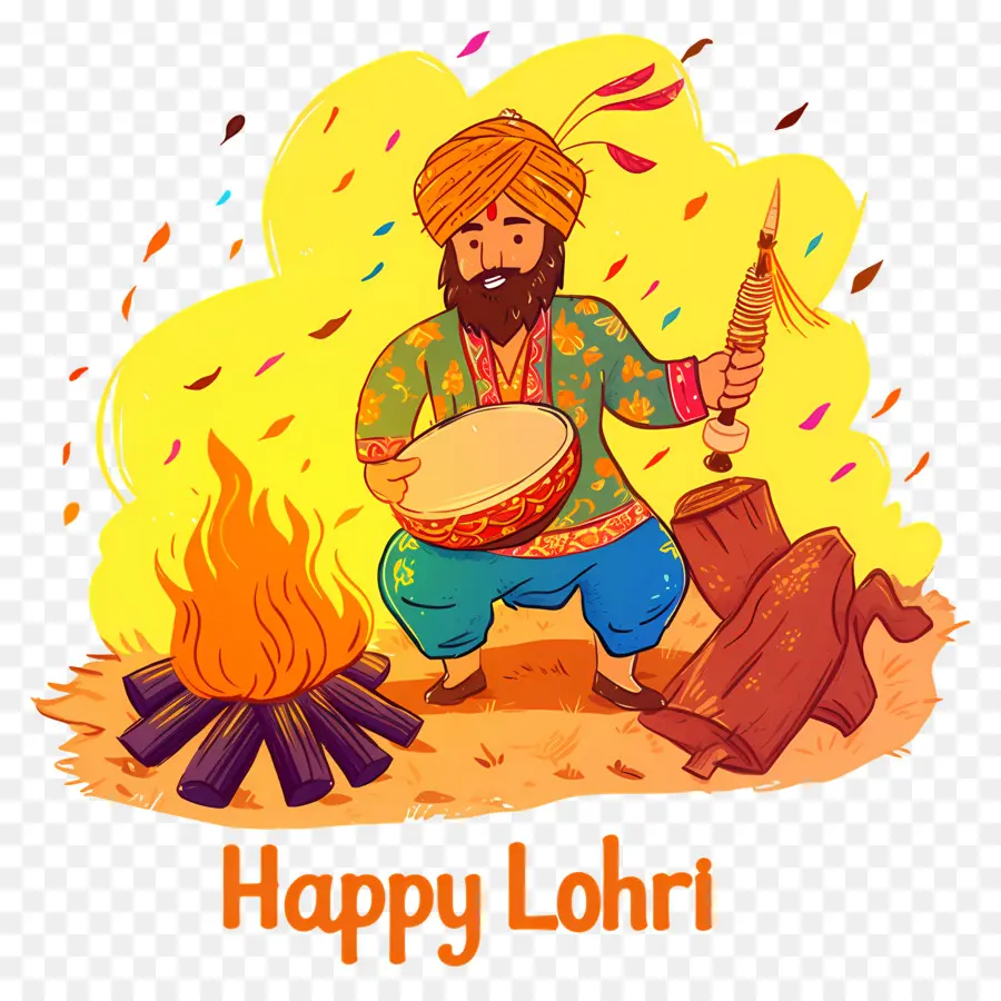 Lohri，Homem Com Tambor PNG