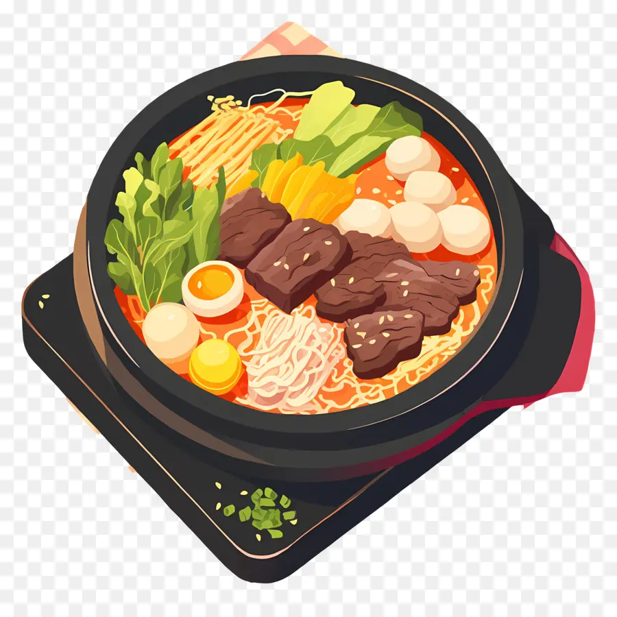 Comida Coreana，Panela Quente Com Legumes E Carne PNG