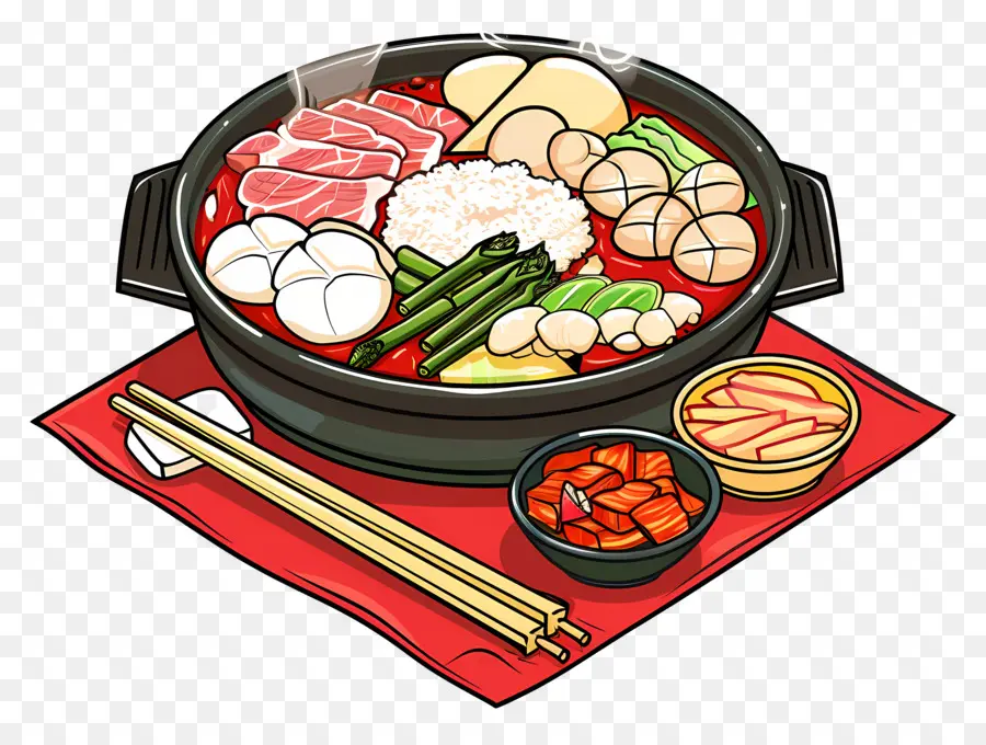 Comida Coreana，Panela Quente Coreana Com Ovo E Legumes PNG