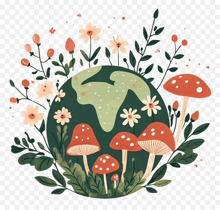 Ecologia，Terra Com Cogumelos PNG