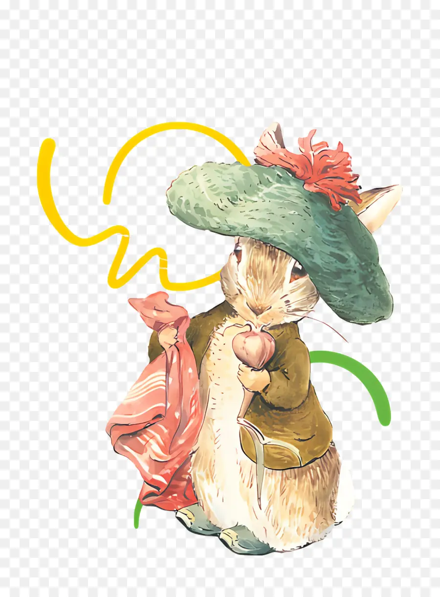 Coelho Benjamim，Coelho Com Chapéu Verde PNG