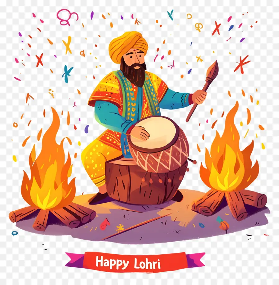 Lohri，Homem Tocando Tambor PNG