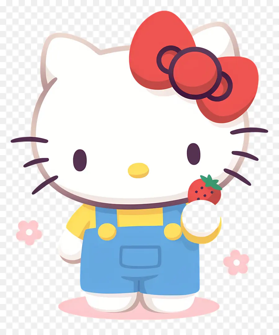 Olá Kitty Com Morango，Gato De Desenho Animado Com Morango PNG