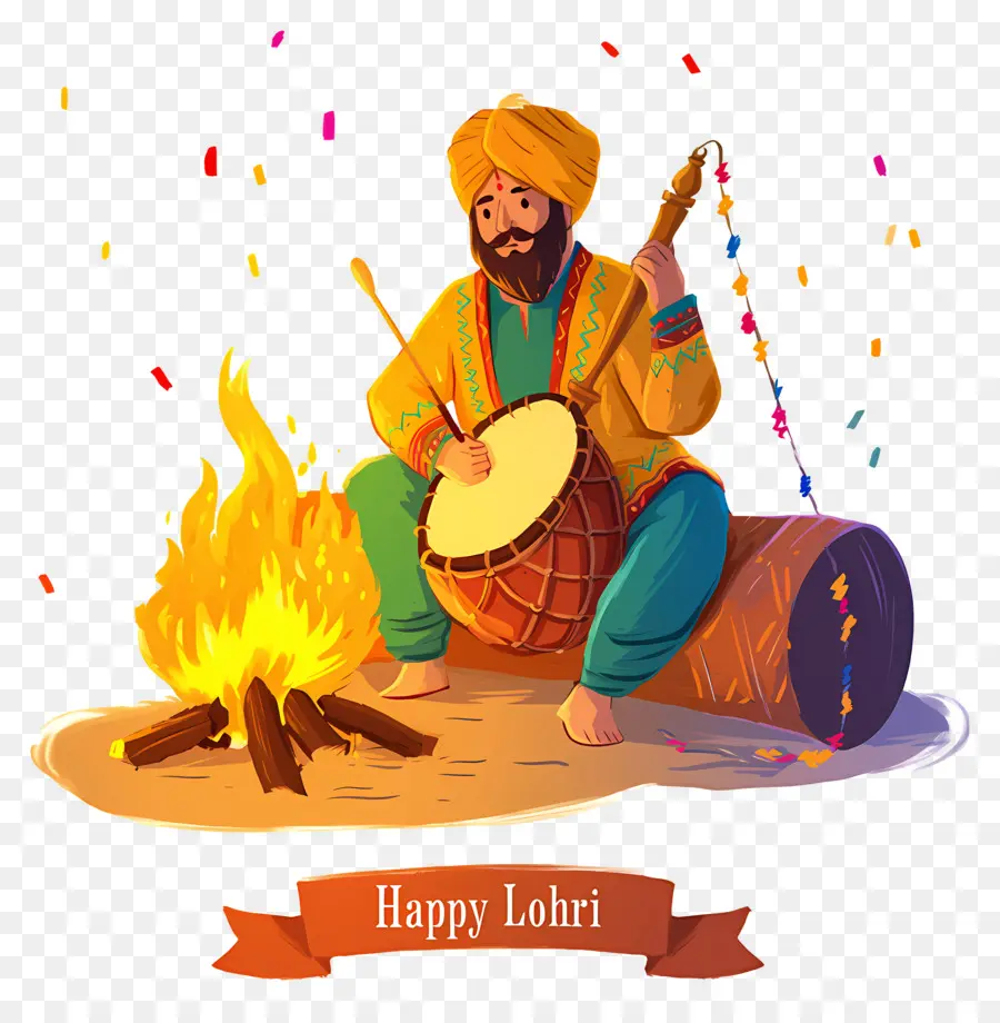 Lohri，Homem Com Tambor PNG