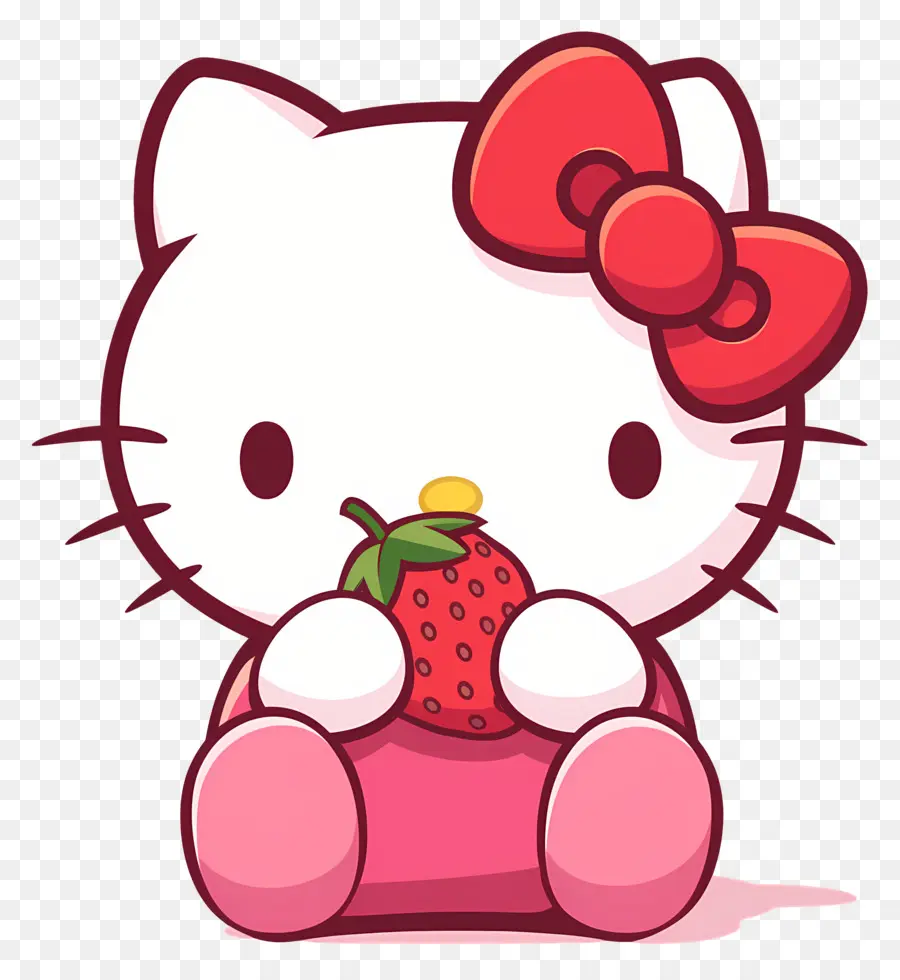 Olá Kitty Com Morango，Gato De Desenho Animado Com Morango PNG