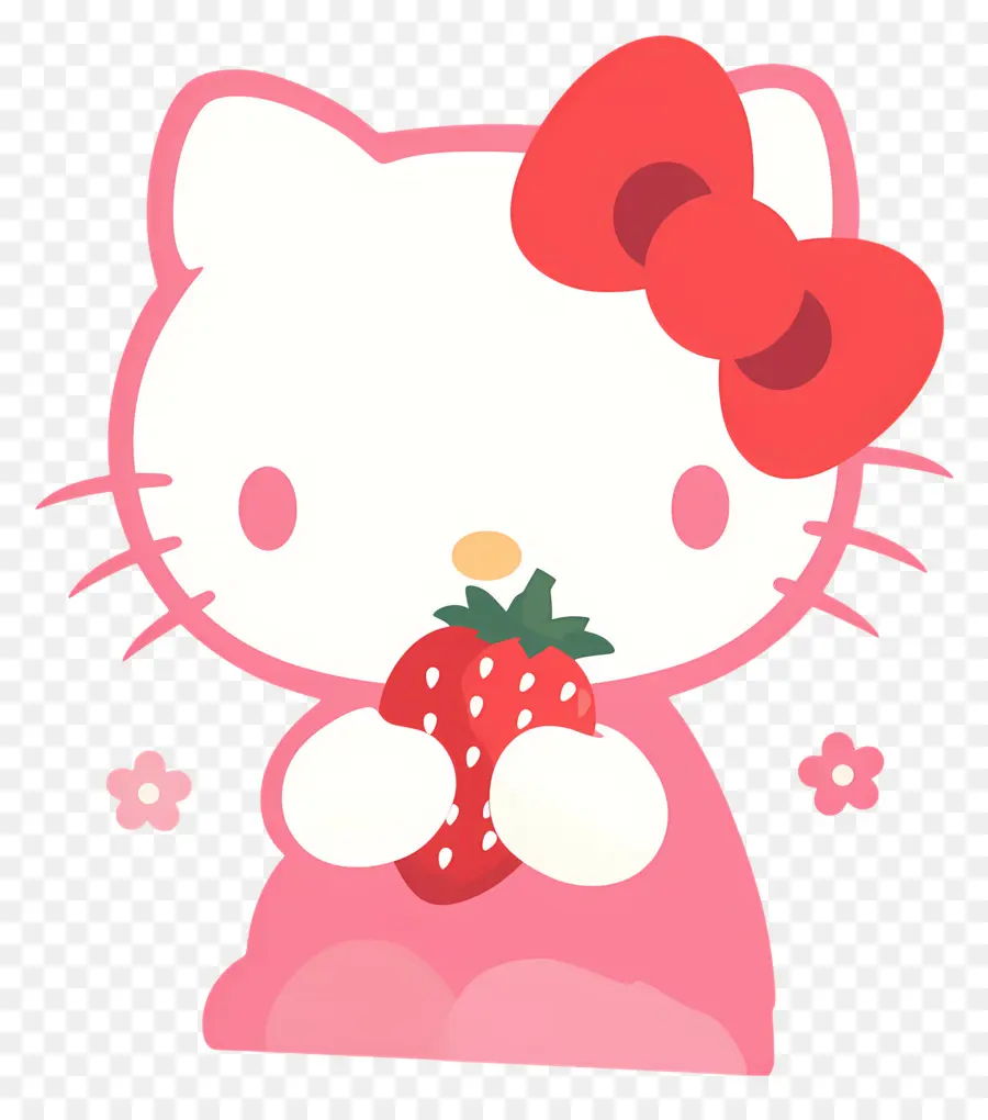 Olá Kitty Com Morango，Gato De Desenho Animado Com Morango PNG