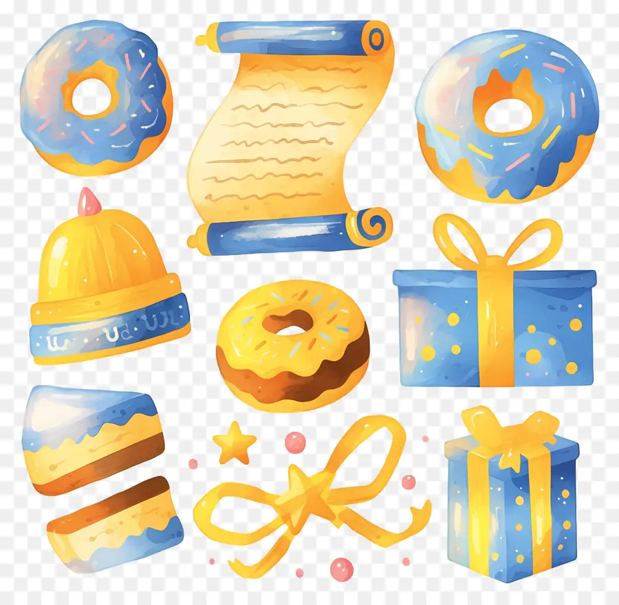 Decoração De Hanukkah，Donuts Azuis E Amarelos PNG