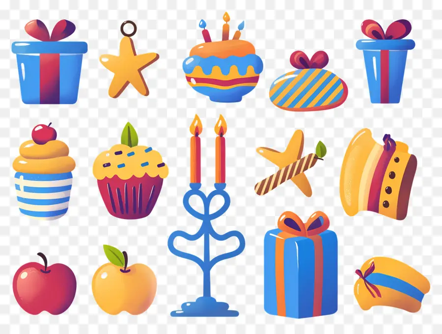 Decoração De Hanukkah，Presente E Cupcakes PNG