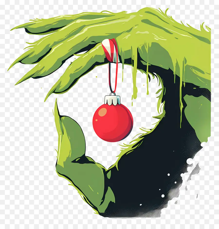 Grinch，Mão Verde Com Ornamento PNG