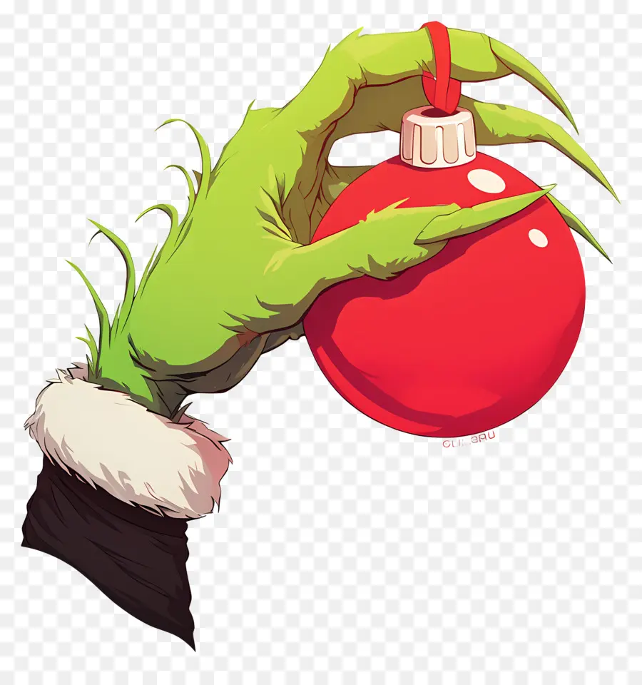 Grinch，Mão Verde Com Ornamento PNG