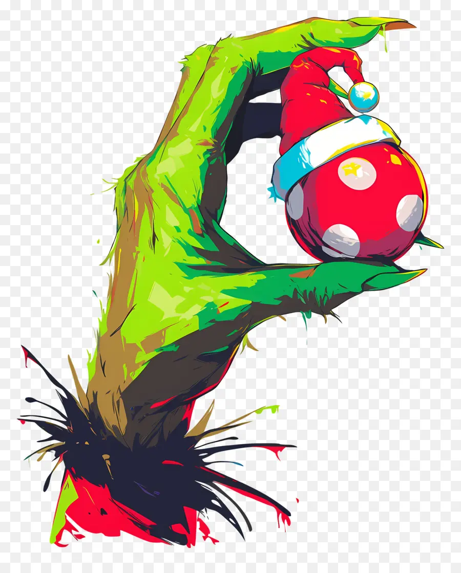 Grinch，Mão Verde Com Ornamento PNG