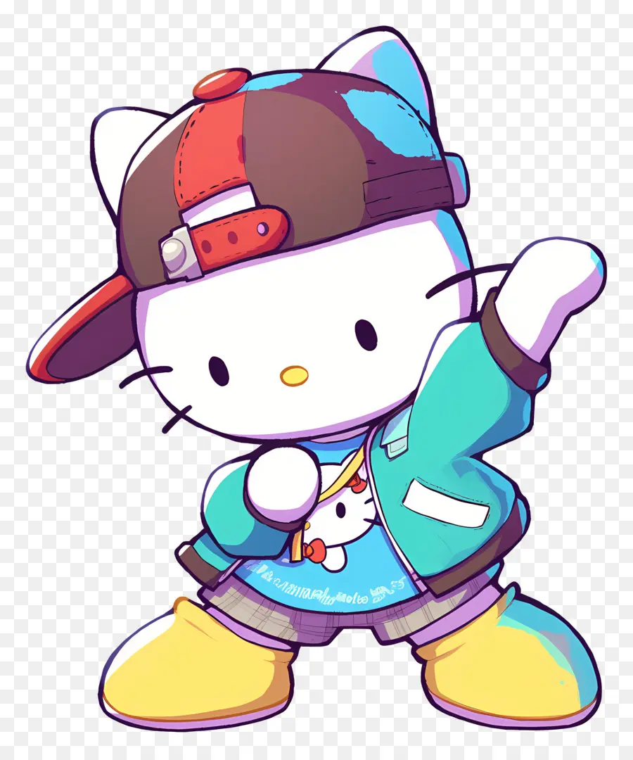 Olá Gatinha，Gato De Desenho Animado Em Roupa De Hip Hop PNG