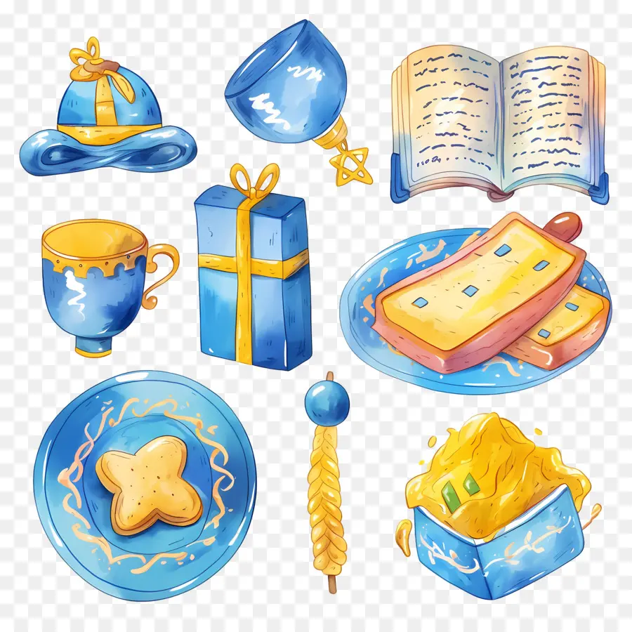 Decoração De Hanukkah，Talheres Azuis E Amarelos PNG