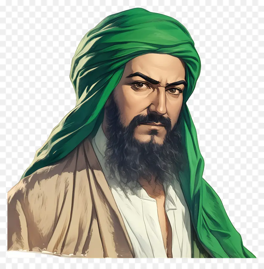 Mestre Sufi，Homem De Turbante Verde PNG