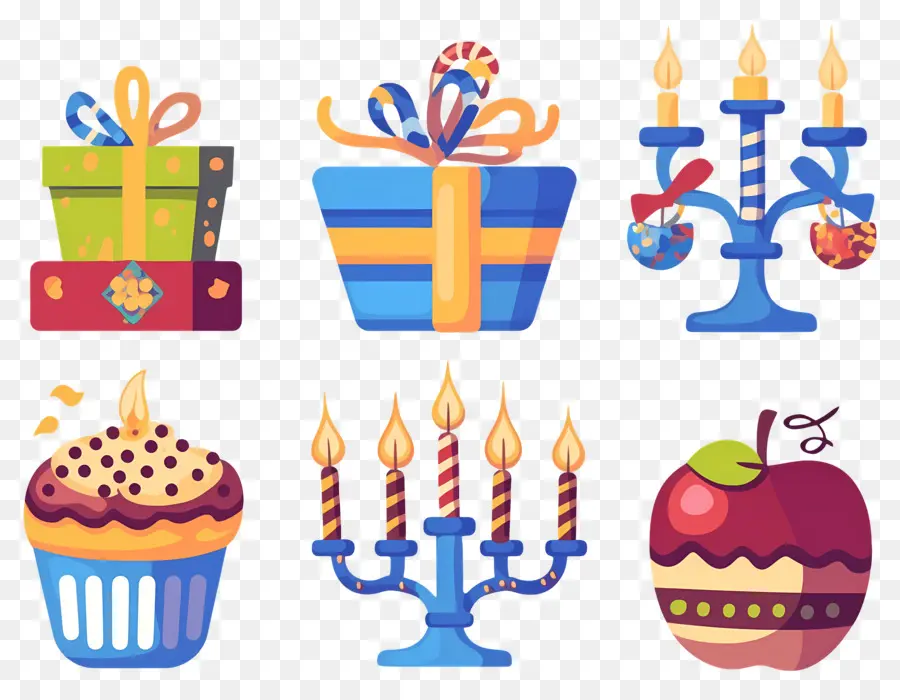 Decoração De Hanukkah，Presente E Cupcakes PNG