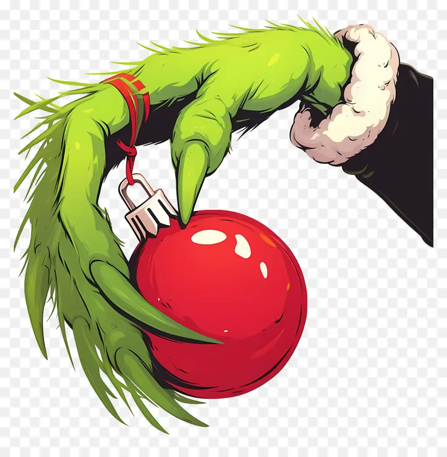 Grinch，Mão Verde Com Ornamento PNG