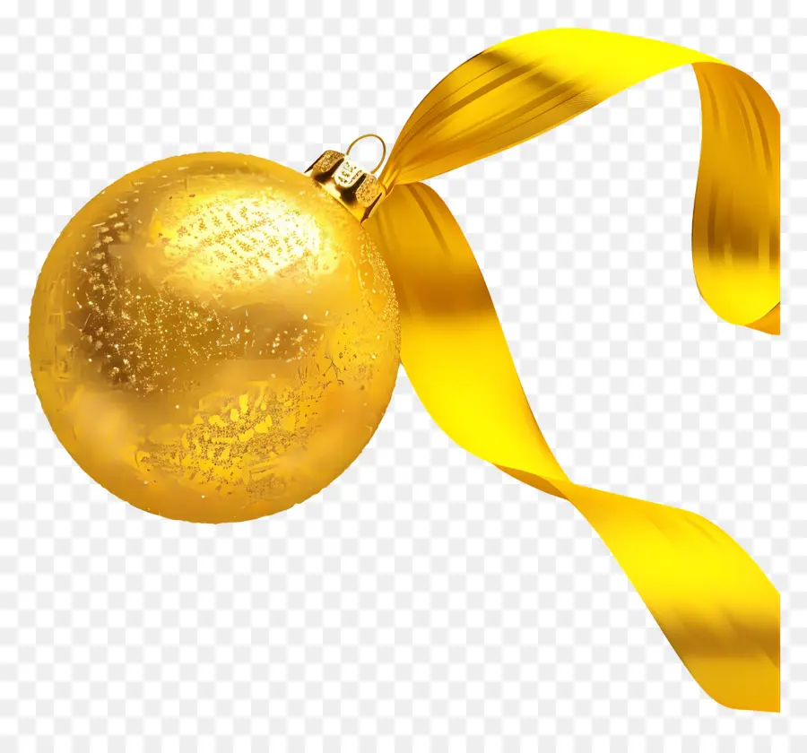 Bola De Ouro De Natal，Ornamento Dourado Com Fita PNG