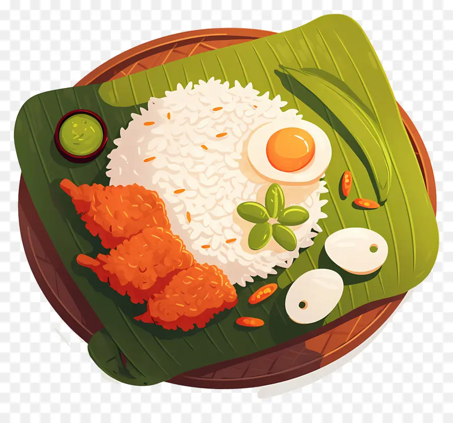 Nasi Lemak，Arroz E Frango Em Folha De Bananeira PNG