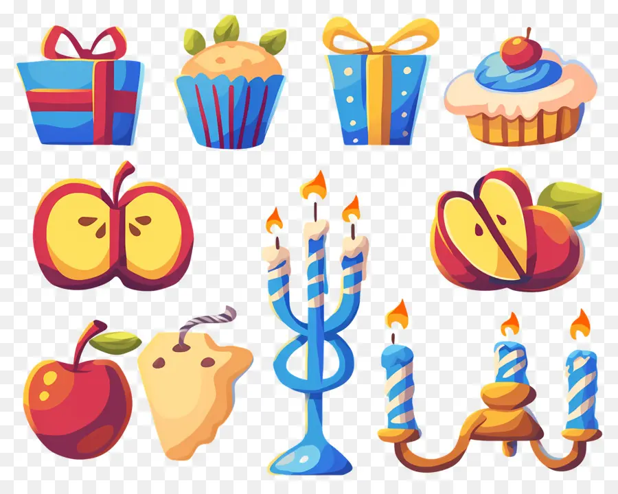 Decoração De Hanukkah，Presente E Cupcakes PNG