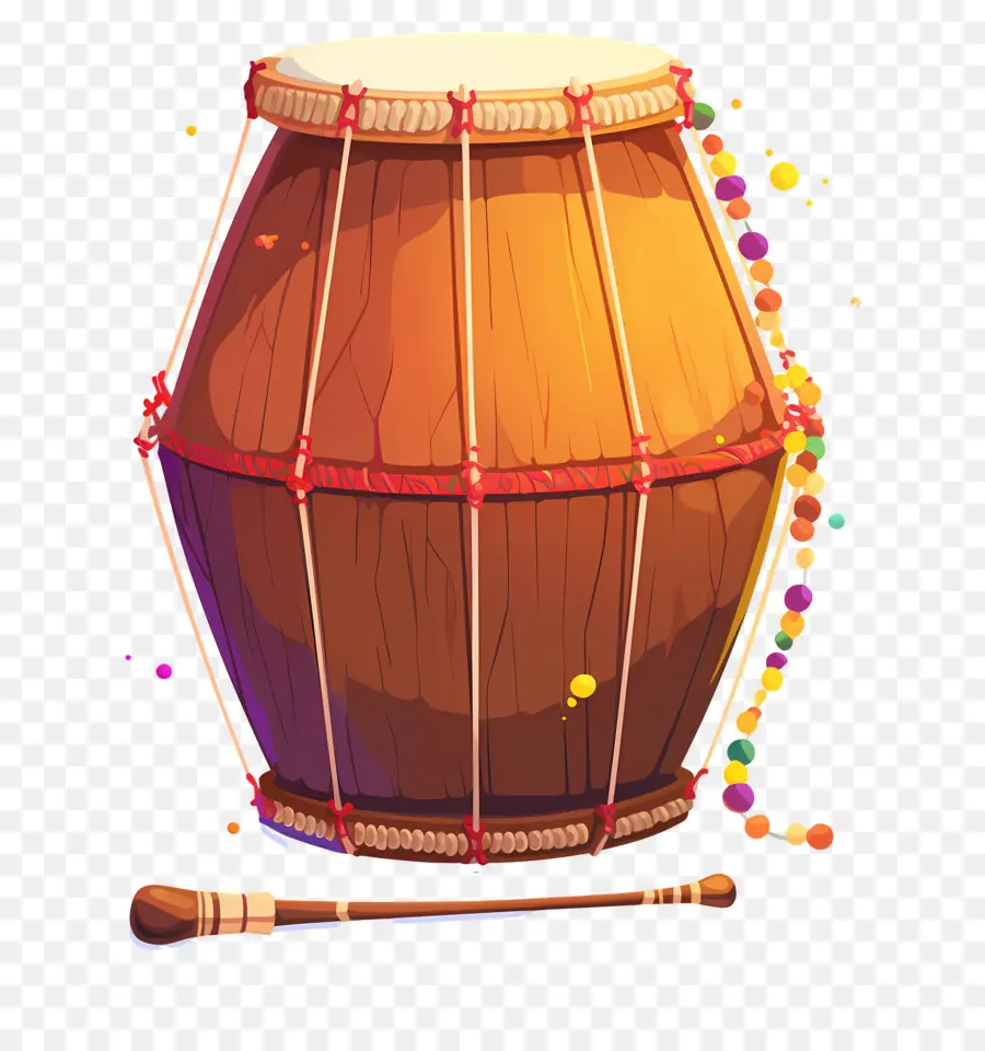 Dhol Lohri，Tambor Marrom Com Baquetas PNG