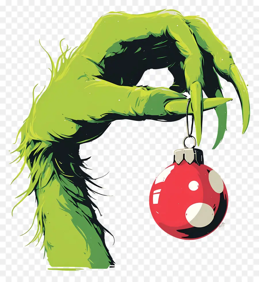 Grinch，Mão Verde Com Ornamento PNG