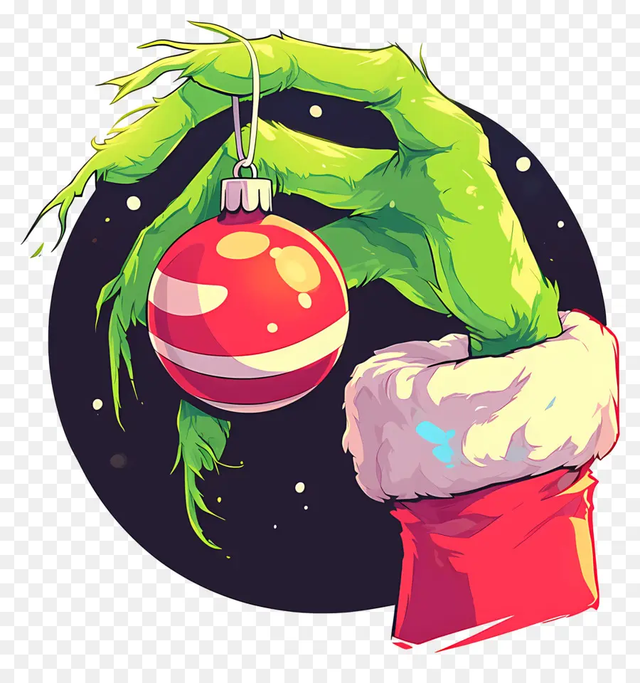 Grinch，Mão Verde Com Ornamento PNG