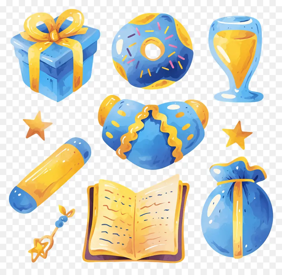 Decoração De Hanukkah，Presentes Azuis E Amarelos PNG