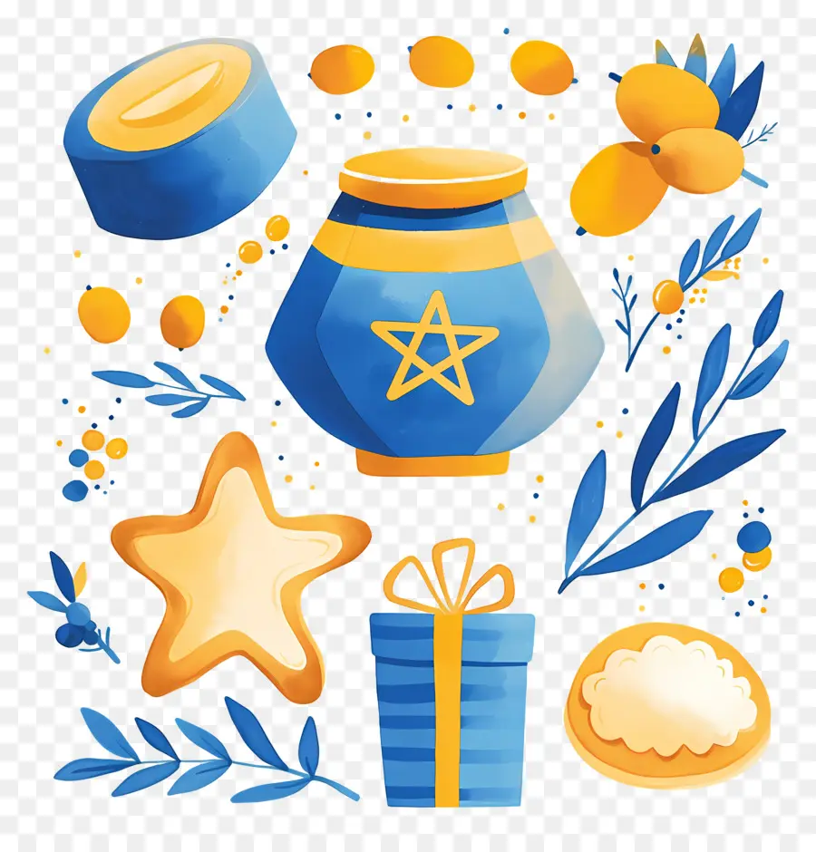 Decoração De Hanukkah，Conjunto Hanukkah Azul E Amarelo PNG