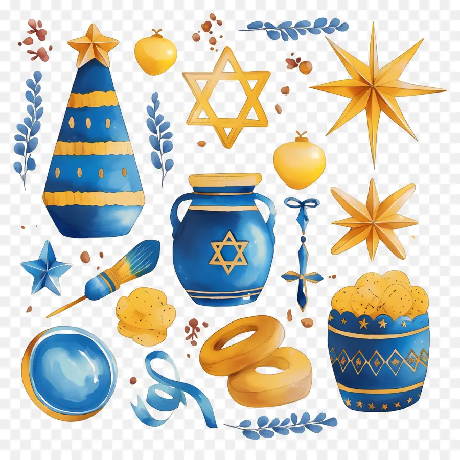 Decoração De Hanukkah，Decorações Azuis E Douradas PNG