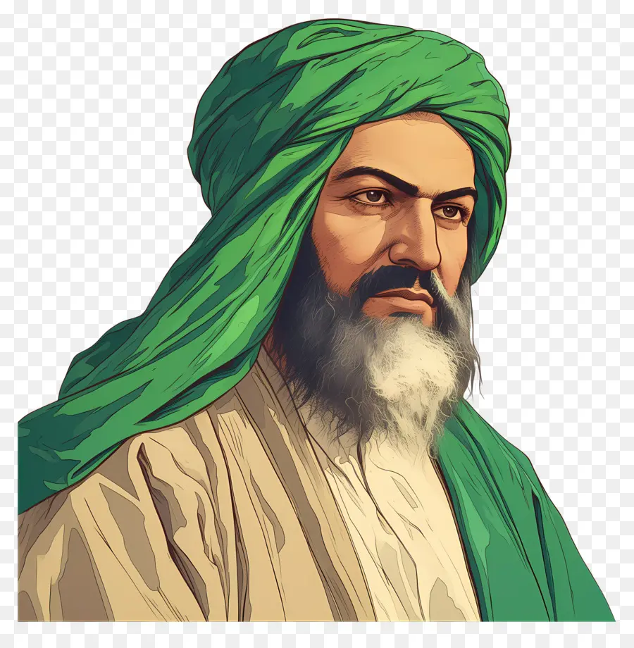 Mestre Sufi，Homem De Turbante Verde PNG