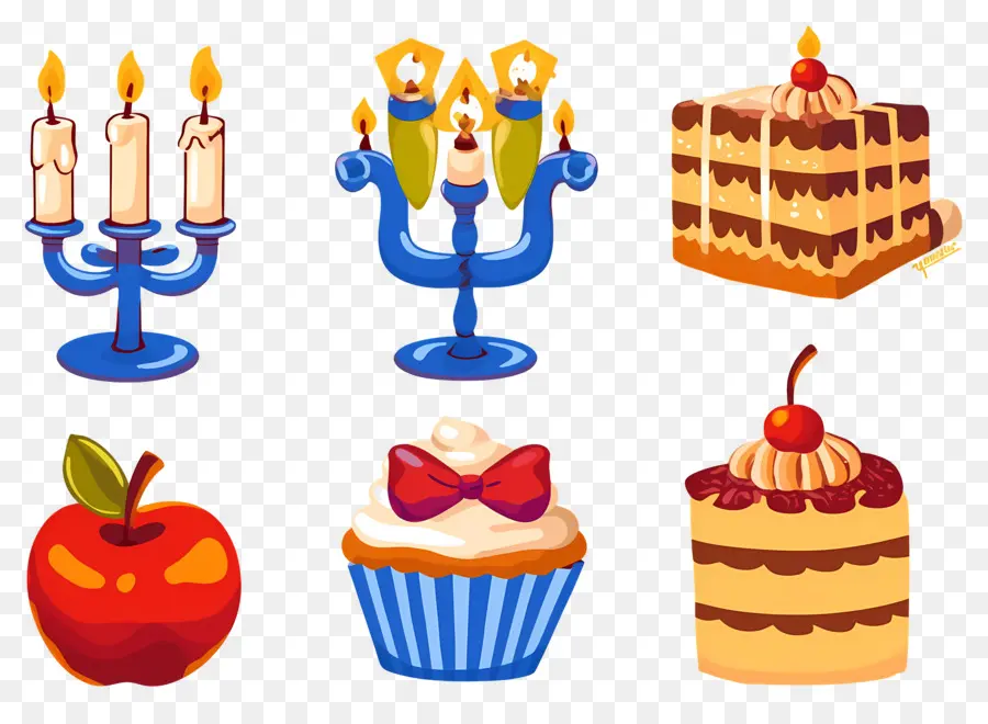 Decoração De Hanukkah，Presente E Cupcakes PNG