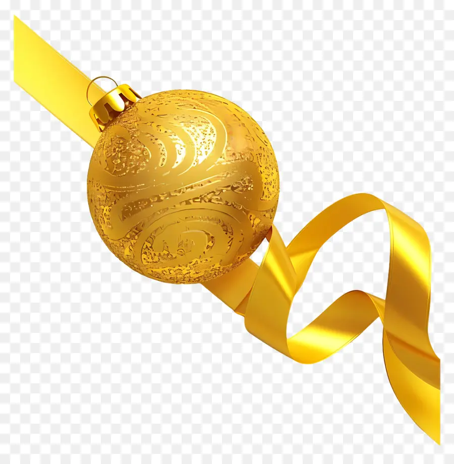 Bola De Ouro De Natal，Ornamento Dourado Com Fita PNG