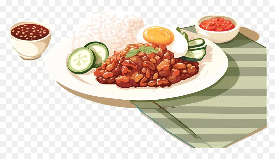 Nasi Lemak，Arroz Com Feijão E Ovo PNG