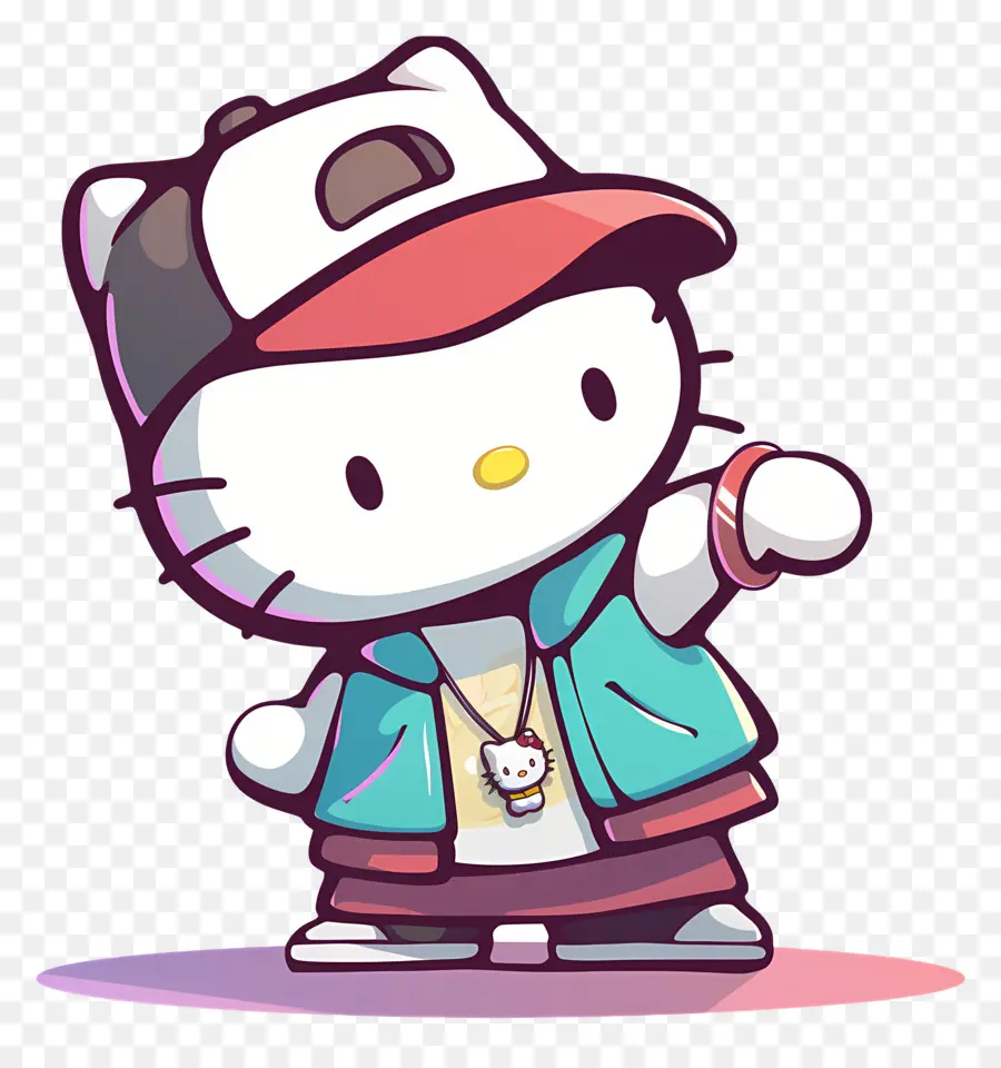 Olá Gatinha，Gato De Desenho Animado Em Roupa De Hip Hop PNG