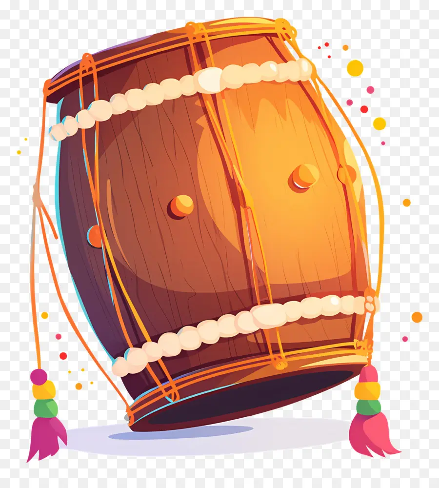 Dhol Lohri，Tambor Marrom Com Decorações PNG