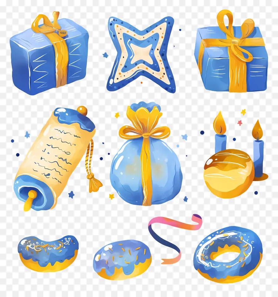 Decoração De Hanukkah，Presentes E Donuts PNG