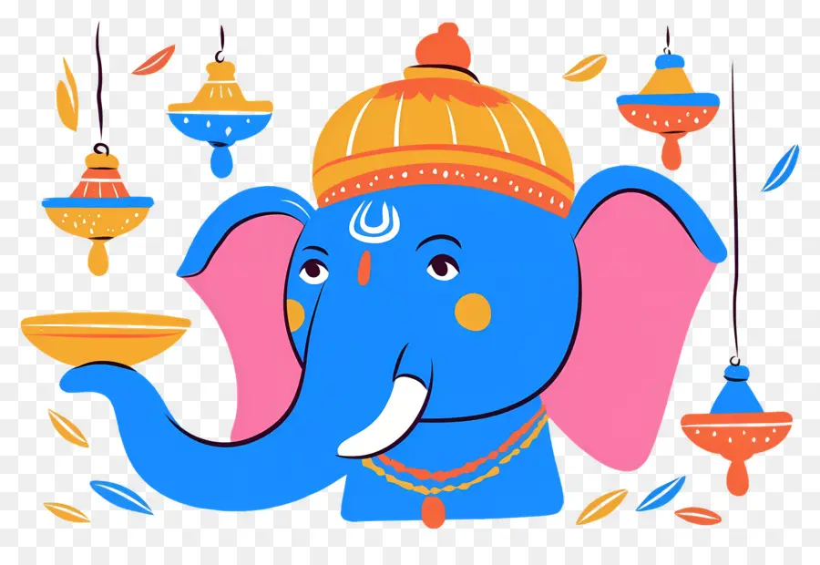 Ganesha Chaturthi，Cabeça De Elefante Com Lâmpadas PNG