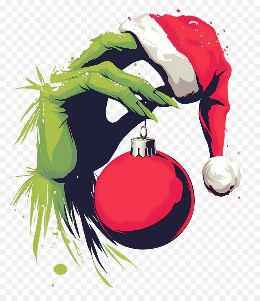 Grinch，Mão Verde Com Ornamento PNG