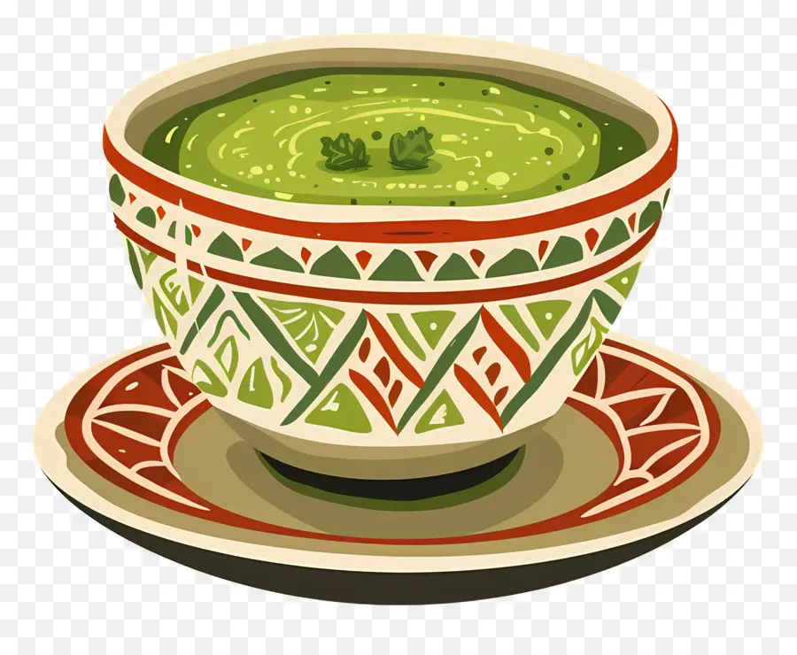 Comida Indiana，Sopa Verde Em Tigela Estampada PNG