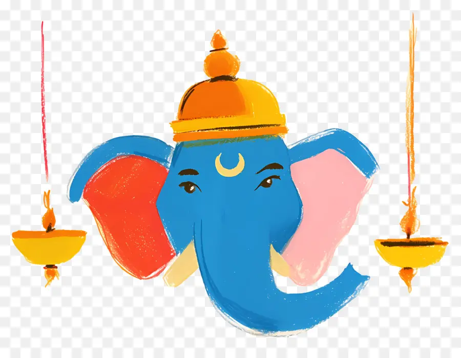 Ganesha Chaturthi，Cabeça De Elefante Com Lâmpadas PNG