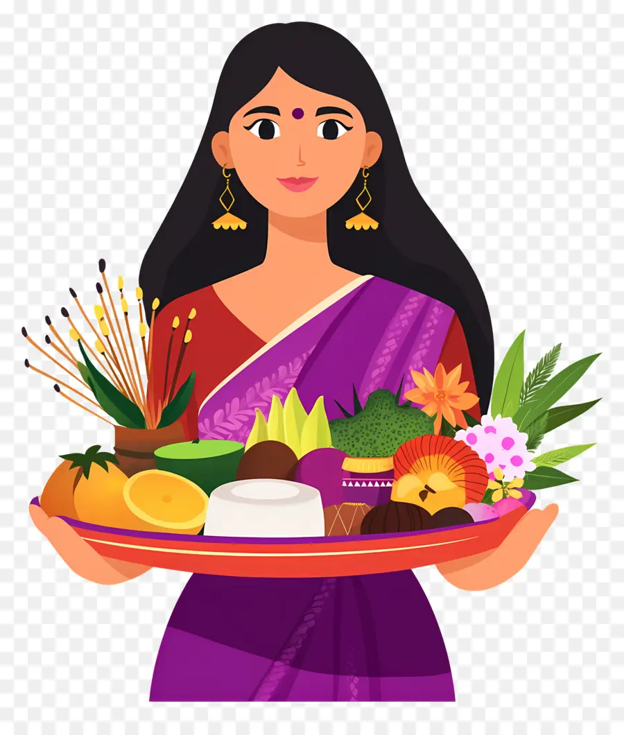 Chhath Puja，Mulher Em Vestido Tradicional PNG