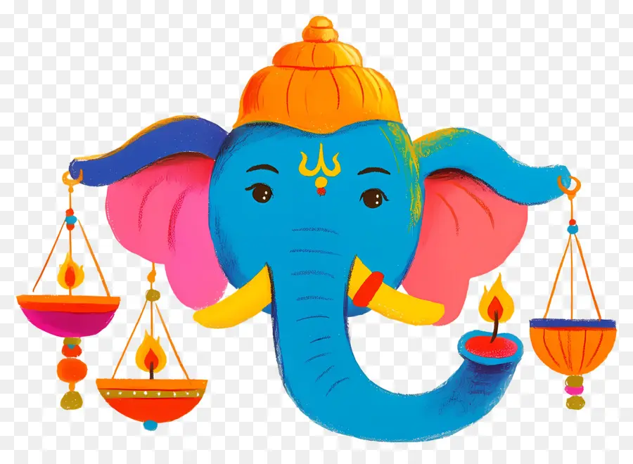 Ganesha Chaturthi，Cabeça De Elefante Com Lâmpadas PNG