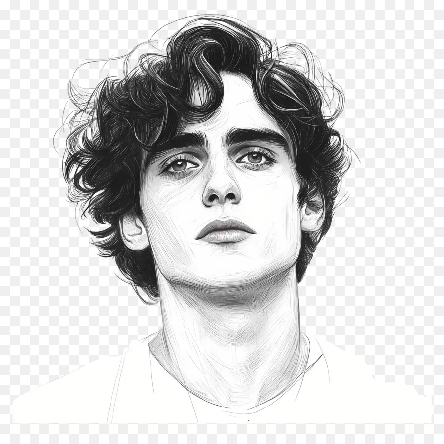 Timótee Chalamet，Retrato Em Preto E Branco PNG