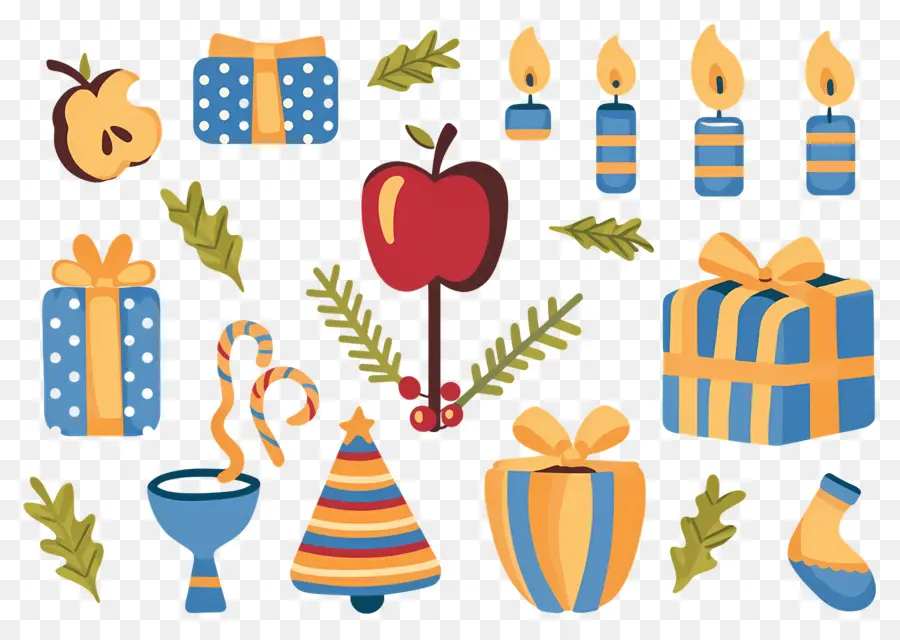 Decoração De Hanukkah，Vela E Maçã PNG