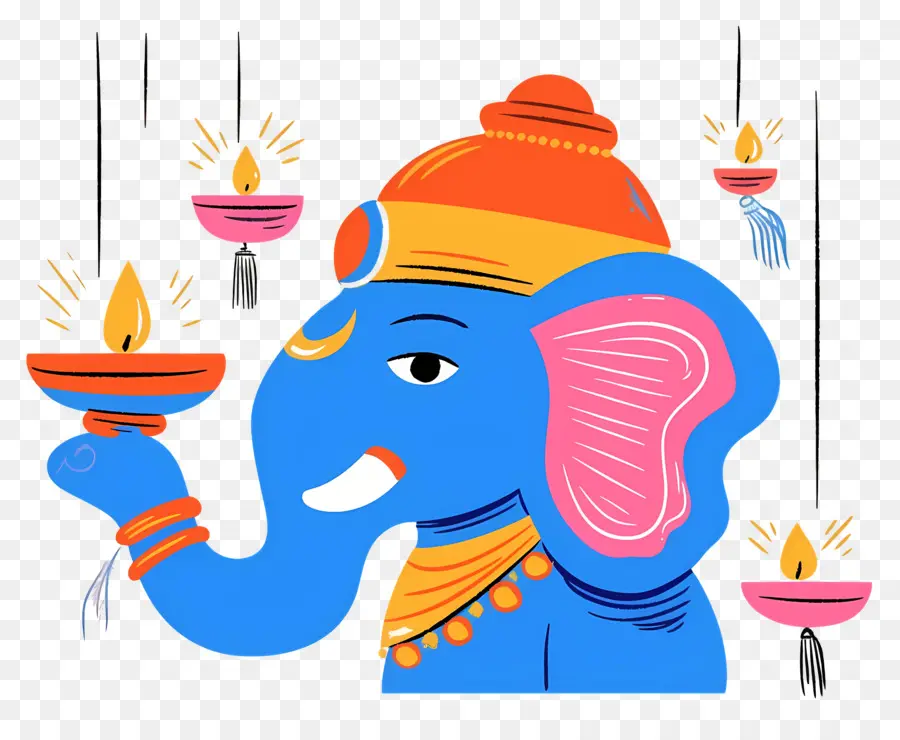 Ganesha Chaturthi，Cabeça De Elefante Com Lâmpadas PNG