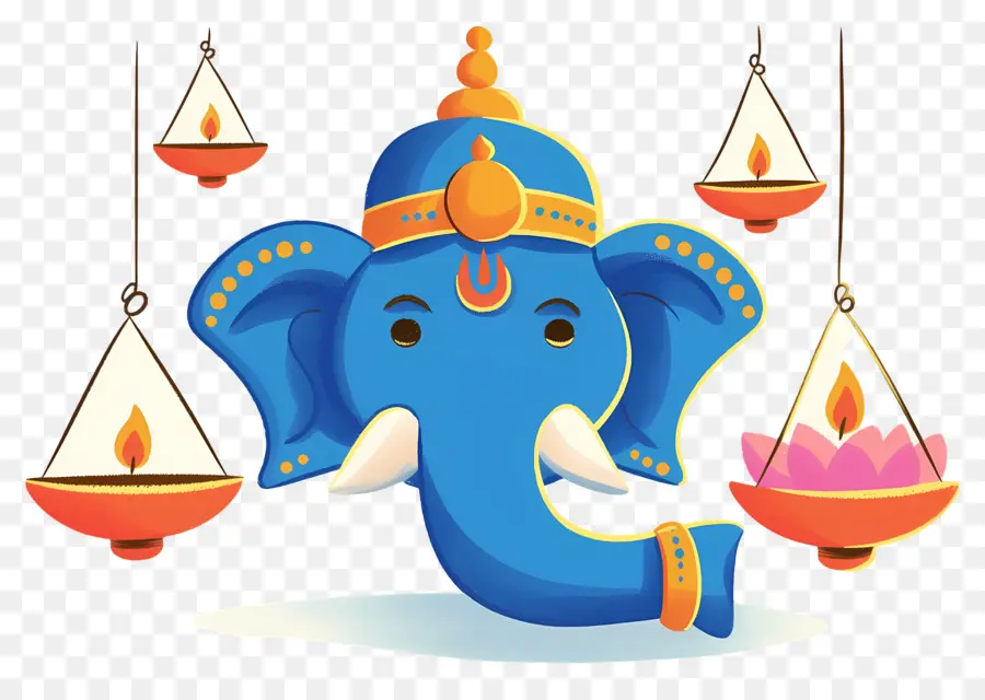 Ganesha Chaturthi，Cabeça De Elefante Com Lâmpadas PNG