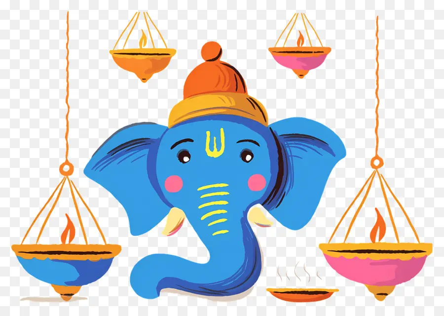 Ganesha Chaturthi，Cabeça De Elefante Com Lâmpadas PNG