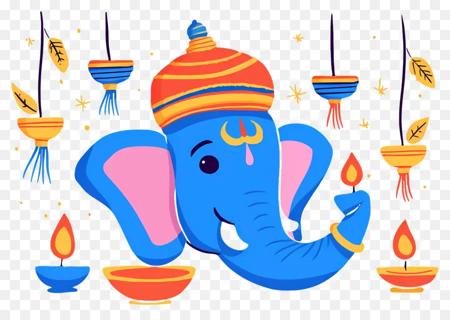 Ganesha Chaturthi，Cabeça De Elefante Com Lâmpadas PNG